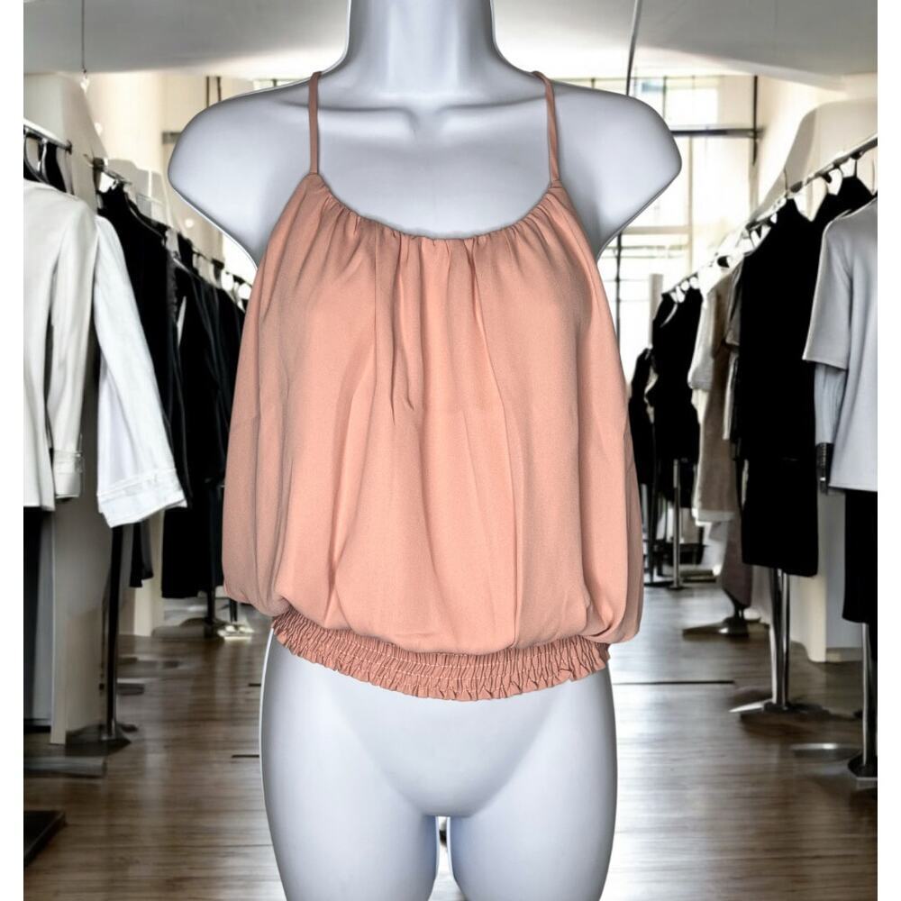 Krisa Sleeveless Smocked Waist Halter Tank Top Light Pink Women's Size XS NWT